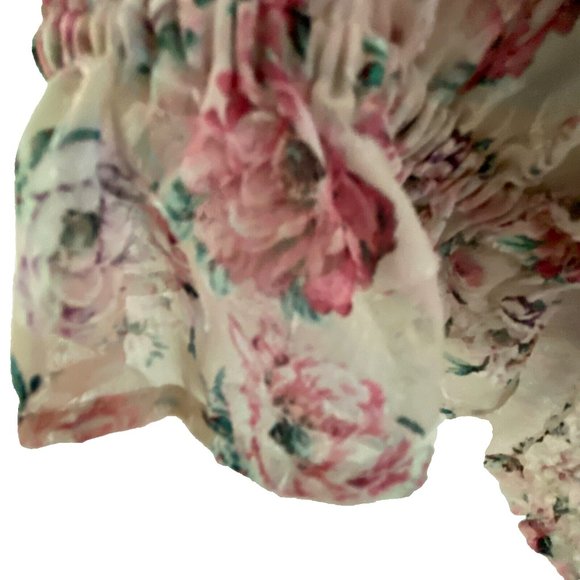 Express Floral Puff Sleeve Smocked V-Neck Cropped Top Coquette Cottagecore SM - Picture 15 of 16